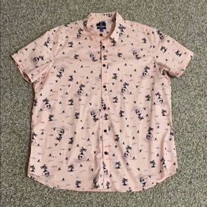 George pink palm tree & skull print button down XL